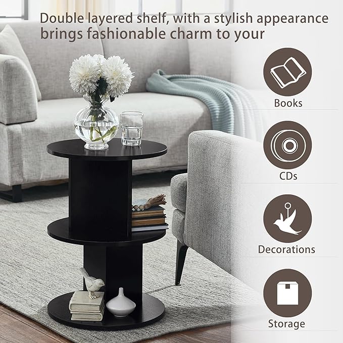 ECYIL Double Layered Independent Storage Rack, Full Circular Color Blocking Bookshelf, Suitable for Home, Office, Living Room, etc (black)