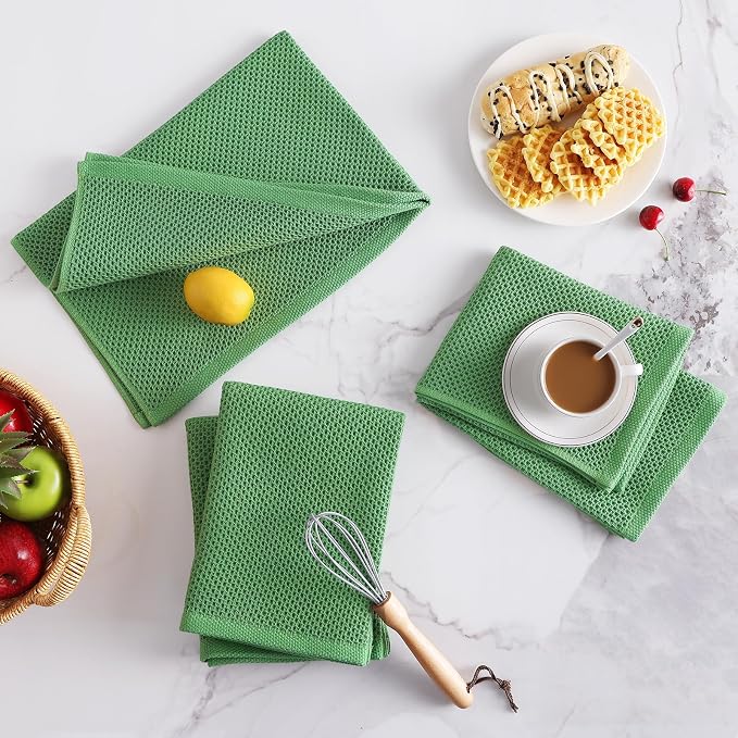 Homaxy 100% Cotton Oversized Waffle Weave Kitchen Towels 6-Pack | Grass Green, 20 x 28 Inches, Ultra Soft Absorbent Dish Towels, Quick Drying Large Cleaning Towels
