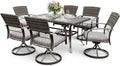 Pamapic 7 Piece Outdoor Dining Set, Rattan Outdoor Patio Furniture Set for Deck Backyard Garden with Iron Outdoor Dining Table, 6 Swivel Outdoor Dining Chairs and Removable Cushions (Gray)
