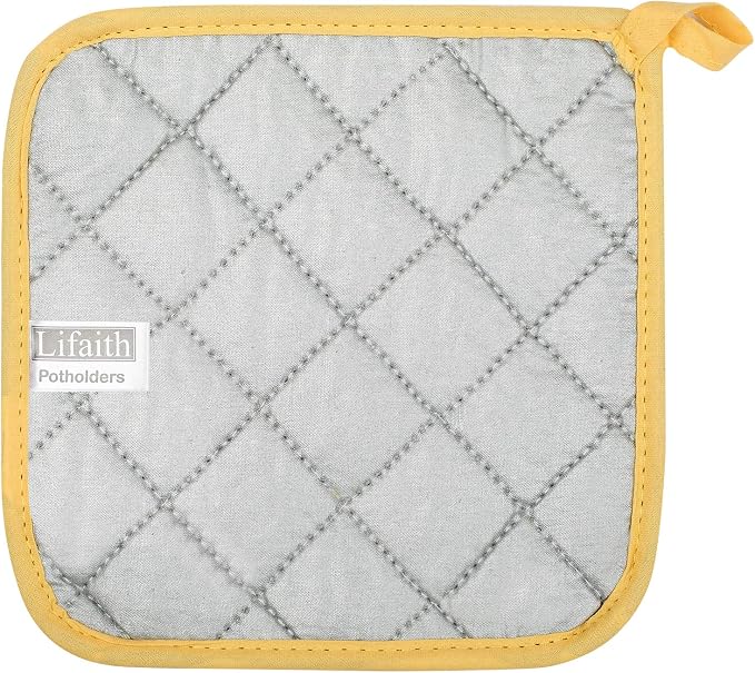100% Cotton Kitchen Everyday Basic Terry Pot Holder Heat Resistant Coaster Potholder for Cooking and Baking Set of 5 Yellow