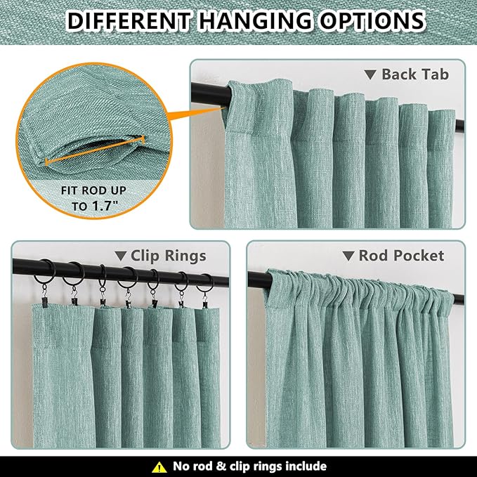 MYSKY HOME Semi Sheer Curtains for Sliding Door 95 Inches Long 2 Panels, Farmhouse Ceiling Curtains Living Room Light Filtering Back Tab Elegant Style Soft Fabric, 50" x 95", Turquoise, 2 Piece