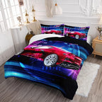 Axolotl Race Car Bedding Set Full Size,Boys Extreme Sports Comforter Set for Kids Boys Car Racing Gifts,Red Cool Car Comforter Car Sports Quilt Set 1 Comforter Set with 2 Pillowcase Car Racing Gifts