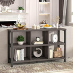 FOLUBAN 6 Cube Storage Organizer with Shelf, Wood and Metal Cubby Bookcase, Industrial Low Horizontal Bookshelf (Dark Grey, 47 Inch)