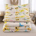 Tailor Shop Sunflower Comforter Sets King Size,Sunflower Bedding Sets for Teens Kids Butterflies Comforter Sets,Butterfly Bedding Sets Vintage Yellow Flowers Bedding Sets with 2 Pillowcases