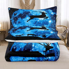 NINENINE Galaxy Deer Comforter Queen Size for Boys Girls Kids,Blue Moonlight Bedding Sets,Outer Space Bedding Set with 1 Comforter 2 Pillowcases
