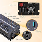 1000W Pure Sine Wave Inverter 12V DC to 120V AC Converter,1000 Watts 12 Volt Car Power Inverter for Home,Camping, RV, Truck, Vehicles, Emergency with Built-in a Type-C, Dual 5.2V/2.4A USB, 3AC Outlets