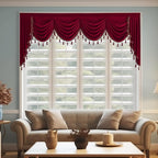 Christmas Red Valance Curtains 110 inches Width, 1 Panel | Heavy Thick Light Blocking Window Drapes, Rod Pocket Waterfall Tassel Swag for Theater, Living Room