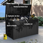Mars Villa 180 Gallon Outdoor Storage Box, Large Resin Deck Box Waterproof, Storage Bin for Outside Patio Furniture Cushions, Pool Supplies, with Hydraulic Hinge, UV Resistant and Weatherproof, Black
