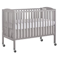 Folding Full Size Convenience Crib In Storm Grey, Two Adjustable Mattress Height Positions, Comes With Heavy Duty Locking Wheels, Flat Folding