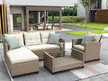 Patio Furniture Sets, 4 Pcs Outdoor Conversation Set All Weather Wicker Ratten Sectional Sofa with 2-Seater Sofá and lounge Couch&Chair, Coffee Table, Seat Cushions, fit for Yard Garden Porch