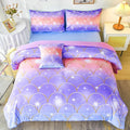 PERFEMET Purple Mermaid Twin Comforter Set for Girls, 6 Pieces Colorful Rainbow Twin Bedding Sets, Tie Dye Ombre Glitter Bed in A Bag Comforter Set with Sheets