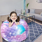Stuffed Animal Storage Bean Bag Chair Cover, Hold Kids Plush Toys Blankets Towels Beanbag (Cover Only), Floor Circle Stuff Sit Seat Sofa with YKK Zipper, Extra Large 38", Classic Mermaid