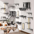 12-in-1 Cat Wall Shelves, Luxury Wall-Mounted Cat Climber Set with Condos House, Scratching Post, Bridge Ladder, Indoor Space-Saving Furniture for Kittens, Dark Gray