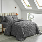 7 Pieces Tufted Bed in a Bag Queen Comforter Set with Sheets Dark Grey, Soft and Embroidery Shabby Chic Boho Bohemian, Solid Color with Diamond Pattern, Jacquard Tufts Bedding Set for All Season
