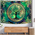 Delur Tree of Life Tapestry Green Nature Bohemian Mandala Spiritual Tapestry Wall Hanging Mystical Landscape Hippie Psychedelic Headboard for Bedroom Living Room Home Decor (59.1" x 78.7")