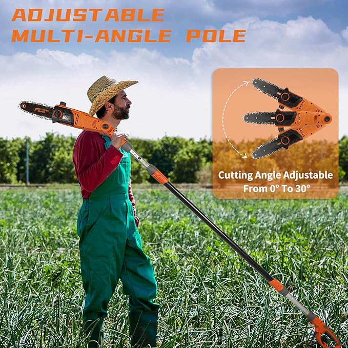 8-Inch Corded Electric Pole Saw 8-Amp Telescoping Power Pole Saw Auto Oiling Multi-Angle Pole Chainsaw for Tree Trimming Courtyard Household
