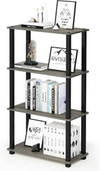 Furinno Turn-N-Tube 4-Tier Multipurpose Shelf Display Rack, Square Tube, French Oak Grey/Black