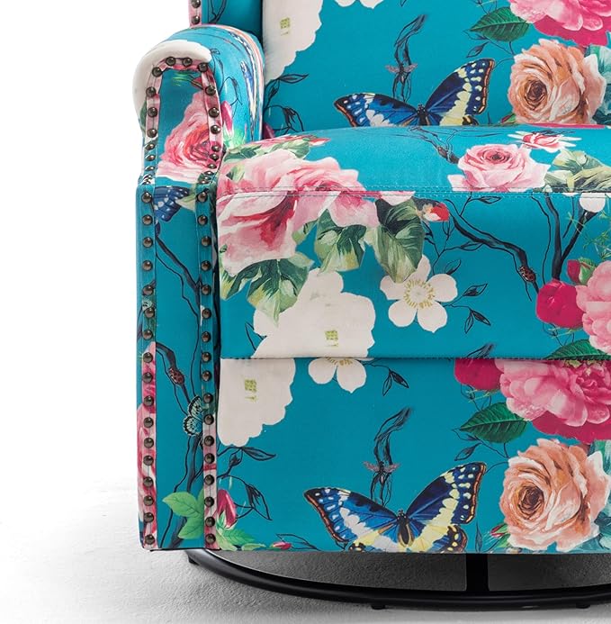 UIXE Swivel Rocker Manual Recliner Chairs Set of 2, Wingback Swivel Glider Fabric Nursery Reclining Sofa Chair, High Back Upholstered Arm Chair for Living Room Bedroom - Peacock Blue