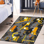 Construction Rugs for Boys Room Play Rug for Cars and Trucks Car Rug Play Mat Kids Rugs for Playroom Car Rug for Boys Room Construction Decor for Boys Room,Grey 4'×5'