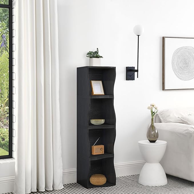 ECYIL Double Layered Independent Storage Rack, Full Circular Color Blocking Bookshelf, Suitable for Home, Office, Living Room, etc (black1)
