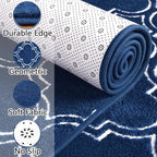 Chicrug Shag Geometric Modern Runner Rug for Bedroom, 2x6 Feet Memory Foam Indoor Hallway Runner Carpet, Fluffy Rug for Living Room Bedside Room Decor for Family, Navy/White