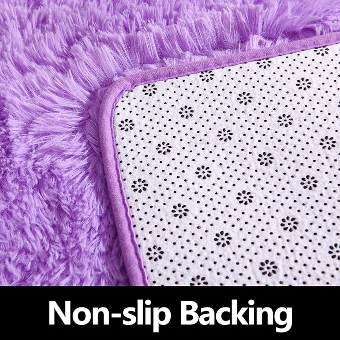 Purple Round Rug for Bedroom, Super Fluffy Circle Rugs for Baby Nursery, 4'X4' Feet Furry Carpet for Children Kids Room, Cute Soft Shaggy Rug for Girls Home Decor, Fuzzy Plush Carpets for Dorm
