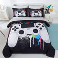 KAKKI 4 Piece Boys Twin Gamer Comforter Set with Sheets, 3D Colorful Video Game Controller Comforter for Kids Teen, All Season Soft Microfiber Gaming Bedding Set(White,Twin)