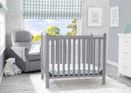 Delta Children Emery Mini Convertible Baby Crib & Twinkle Stars 3-Inch Waterproof Mini Crib Mattress, Grey