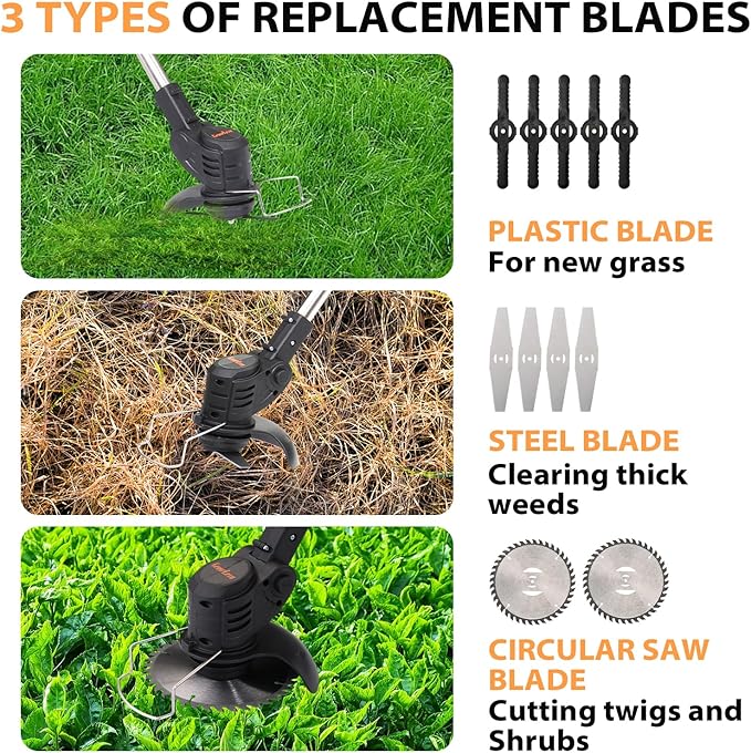 21V Electric Weed Eater, Cordless Brush Cutter Trimmer with Adjustable Pole & Battery-Powered, Lightweight & Low Noise, Foldable 3-in-1 Weed Wacker for Outdoor, Garden and Yard Use