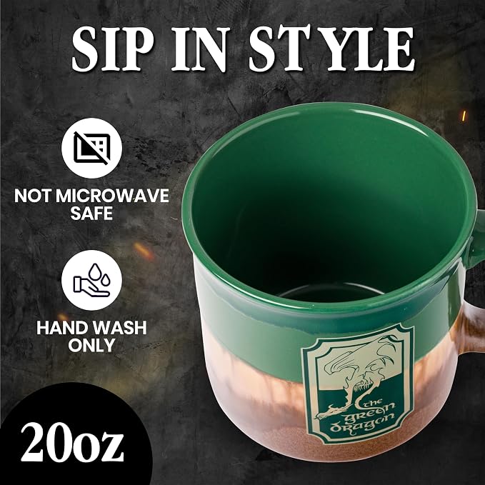 Silver Buffalo Lord of the Rings Green, Reactive Glaze Camper Mug, 20oz | Ceramic, the Dragon, 0.59 Liters