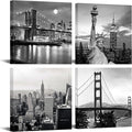 LevvArts Black and White City Wall Art Modern Brooklyn Bridge Picture Prints US Cityscape Canvas Artwork for Bedroom Home Decor