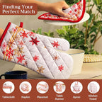 Maison d'Hermine Oven Gloves 100% Cotton Oven Mitt (7" x 13", Pack of 1) | With Loop Heat Resistant BBQ Cooking Gloves Baking Kitchen Handling Hot Pans Thanksgiving Christmas - Crystal Star