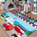 Cartoon Ambulance Car Area Rug Car Carpet for Kids Play Rug for Cars and Trucks Car Rug Play Mat Car Track Rug Truck Rugs for Boys Room Rugs for Boys Bedroom,Light Blue 3'×5'