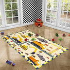 Construction Play Mat Car Rug Play Mat Construction Rugs for Boys Room Car Rug for Boys Room Construction Decor for Boys Room Playroom Rug for Livingroom 5'×7'