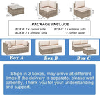 Shintenchi 7 Pieces Outdoor Patio Sectional Sofa Couch,Natural PE Wicker Furniture Conversation Sets with Washable Cushions & Glass Coffee Table for Garden, Poolside, Backyard (Khaki)