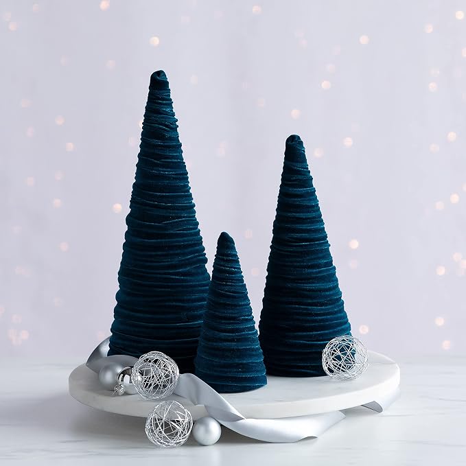 Your Heart's Content Velvet Trees Set of 3 Teal, Minimalist Mantel Accent, Winter Wedding Centerpiece, Valentine Tree Tabletop, Handcrafted Mantel Accent (Teal)