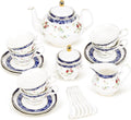fanquare Bone China Tea Sets for Adults, 21-Piece Blue Lace and Roses Porcelain Tea Service with Sugar Bowl & Creamer, English Cremic Floral Teacups Set of 6 for Women Tea Party | Porcelain Tea Service with Sugar Bowl and Creamer, English Floral Cerami...