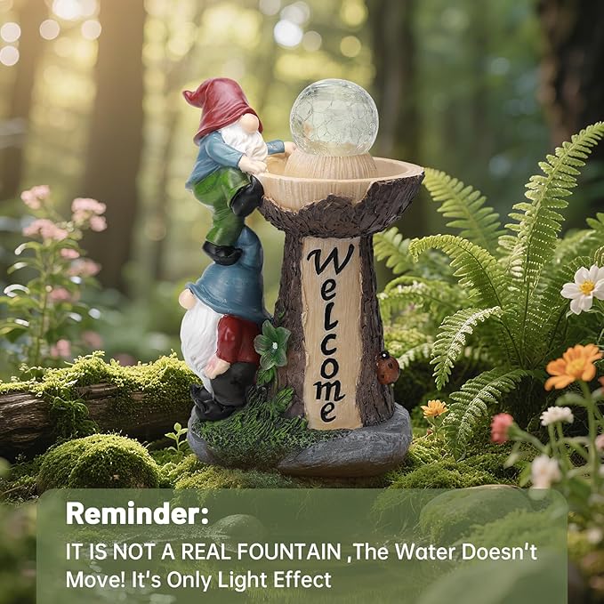 Solar Gnome Statue with Glowing Globe Light,Weatherproof Resin Garden Figurine Decor Auto On/Off - for Patio,Yard & Housewarming Gift (Reminder: IT is NOT A Real Fountain)
