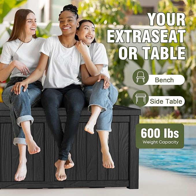 150GAL Black Large - Capacity Outdoor Deck Box with Lockable Compartment – Waterproof, SGS - Shielded UV Resistance, Ideal for Storing Large Patio Furniture Sets & Seasonal Decor