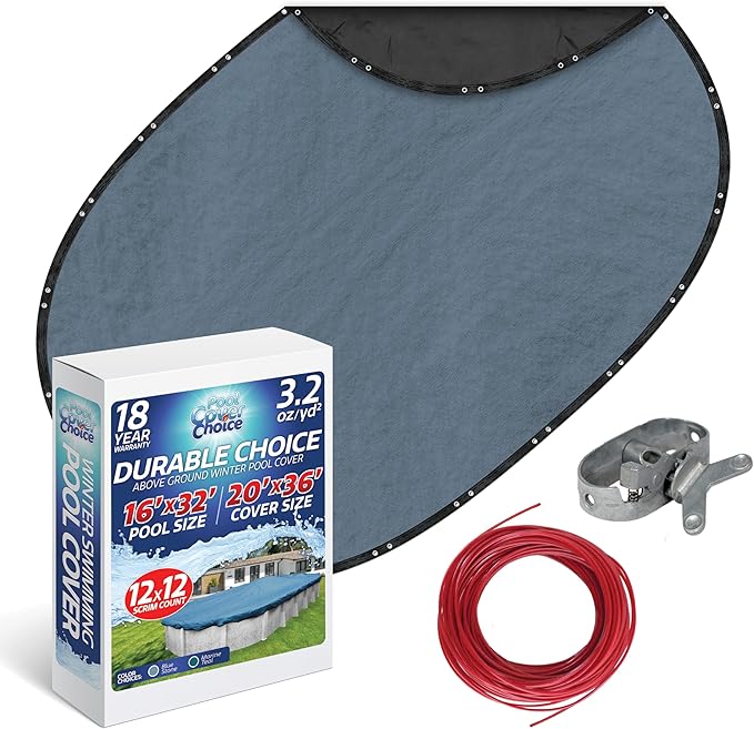 Winter Swimming Pool Cover for 16 ft x 32 ft Aboveground Oval Pool Size, Durable Choice Series, Solid Material, Color - Blue Stone, Pool Cover Choice 341632-4CHOICE