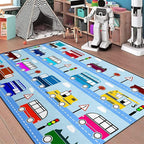 Car Rug Car Play Mat Kids Rugs for Playroom Car Rug Play Mat Rugs for Boys Bedroom Car Carpet for Kids Play Rug for Cars and Trucks Car Rug for Boys Room,Light Blue 4'5''×6'
