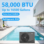 MICOE 58000 BTU Inverter Swimming Pool Heat Pump Up to 30ft (8/18/30ft) &16500 Gallons Electric Pool Heater for Above Ground or Inground Pool, Heating and Cooling Pool Heater