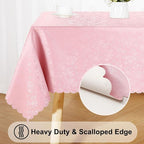 Smiry Rectangle Waterproof Heavy Duty Vinyl Tablecloths, 54 x 78 Inch | Wipeable Washable Floral Embossed Table Cover for Kitchen and Dining Room, Indoor & Outdoor Use, Pink