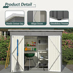 8x4 FT Outdoor Storage Metal Shed with Air Vents Sloping Roof Double Lockable Doors Waterproof Tool Galvanized Ideal for Backyard Patio Lawn Gray Shed Storage