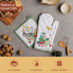 Maison d' Hermine 100% Cotton Oven Mitt & Pot Holder Set (7.5"x13" & 8"x8") | Heat Resistant BBQ Cooking Gloves with Loop Baking Grilling Kitchen Hotel Home Farmhouse Spring Summer - Printemps