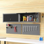 JZD Small Metal Wall Mounted Storage Garage Cabinet with Flip Up Door, Black & Grey