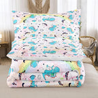 NINENINE Pink Dinosaur Bedding Set Colorful Rainbow Castle UFO Space Theme Comforter Set,Full Size Kids Bedding Sets for Boys Girls, Little Dinosaur Comforter Set with 1 Comforter 2 Pillowcases