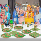 DYLIVeS Green Foil Dinosaur Birthday Party Decorations, Rawr Dinosaur Disposable Tableware Set with 9'' Dinner Plates, Napkins, Cups, Forks - Serves 24