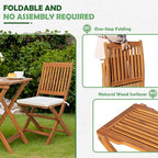 Greesum 3 Piece Patio Folding Furniture Bistro Set with 2 Chairs and Square Table for Pool Beach Backyard Balcony Porch Deck Garden, Acacia Wood