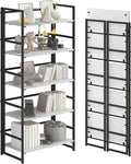 No-Assembly Folding Bookshelf Storage Shelves 5 Tiers Vintage Multifunctional Plant Flower Stand Storage Rack Shelves Bookcase for Home Office White&Black